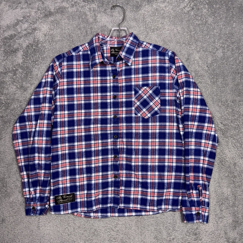 The Vermont Flannel Co. Flannel Shirt Womens L Blue Red Plaid USA‎ Made Cotton